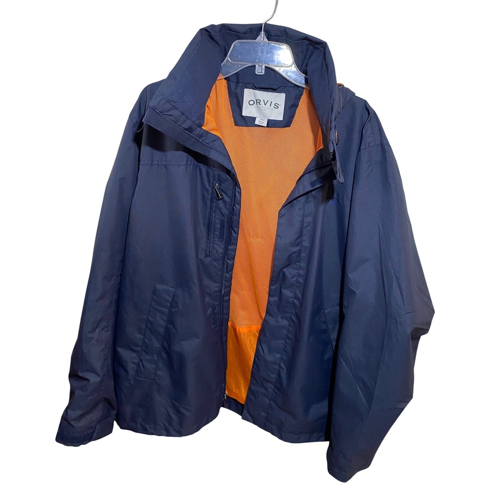 Orvis Classic‎ Collection Mens Navy Blue Windbreaker Jacket Orange Mesh Lining L